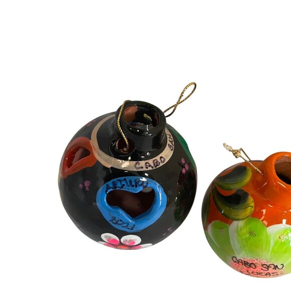 Handcrafted Cabo San Lucas Ceramic Ornament Trio With Bright Floral Designs  3" - Picture 6 of 13